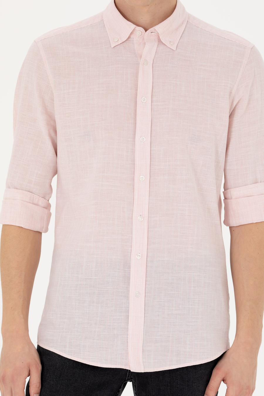 Somon Slim Fit %100 Pamuk Çizgili Gömlek - 50253923083