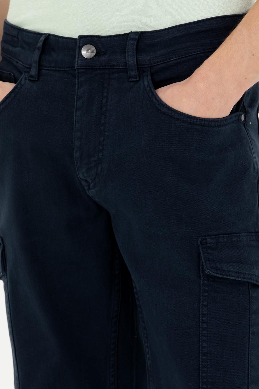 Lacivert Slim Fit Jean Bermuda Şort - 50269605039