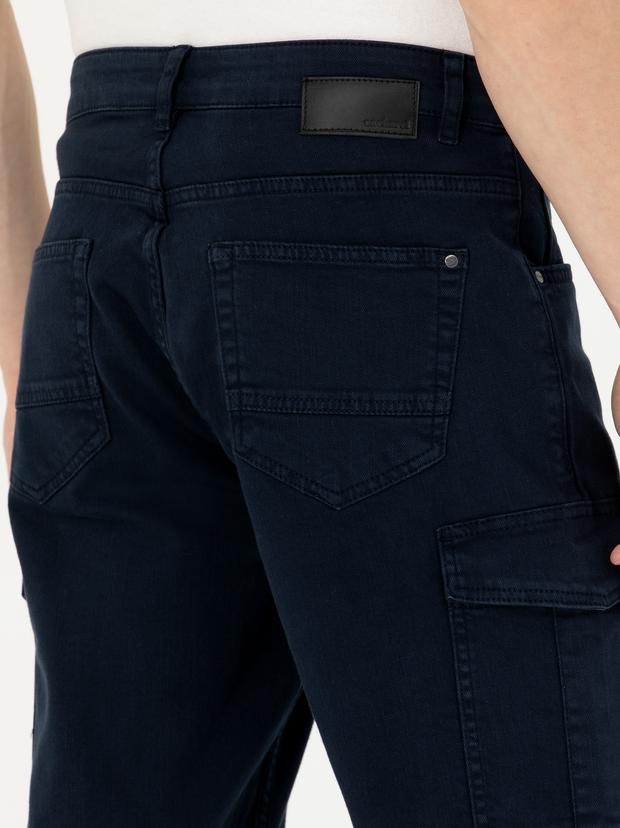 Lacivert Slim Fit Jean Bermuda Şort
