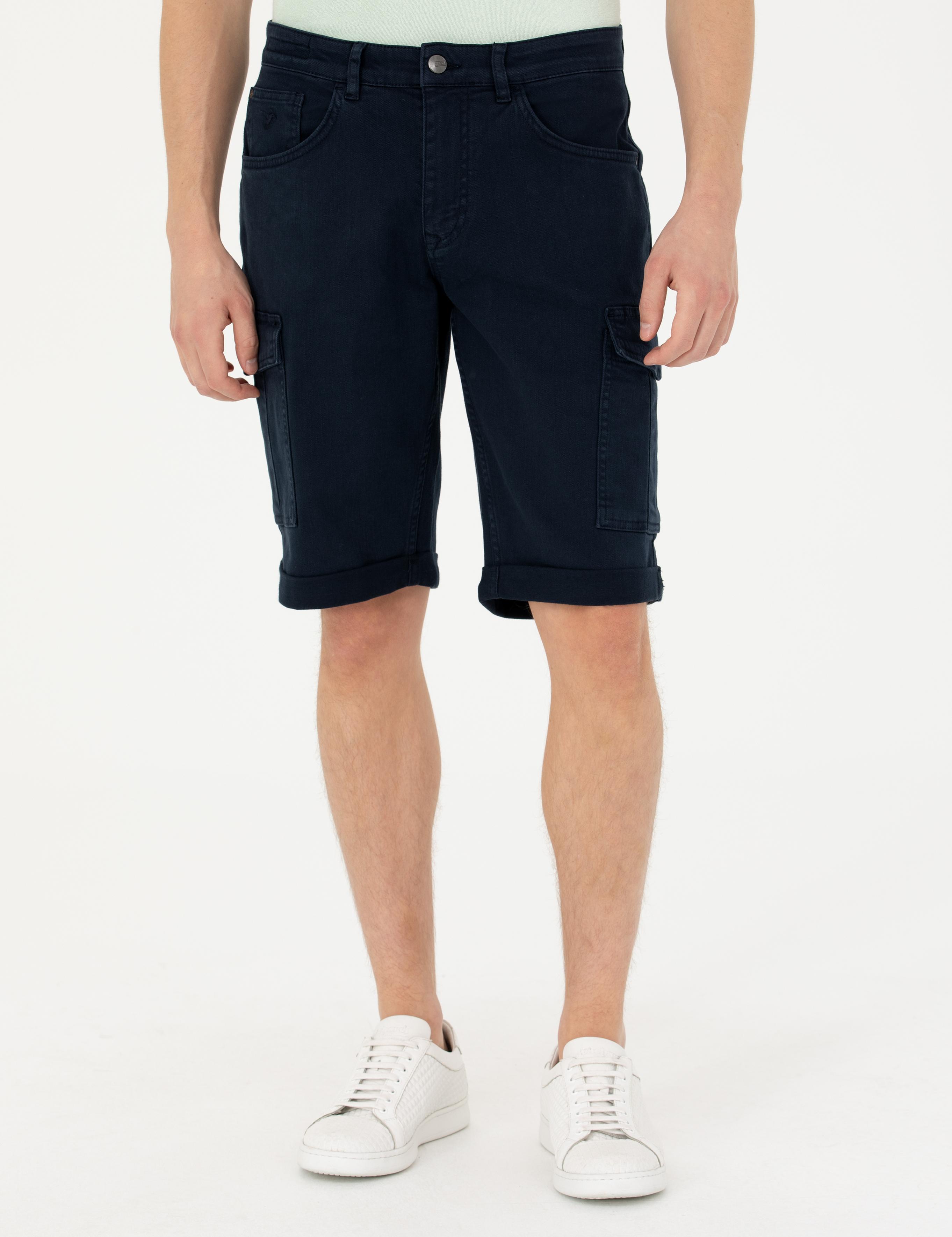 Lacivert Slim Fit Jean Bermuda Şort - 50269605039