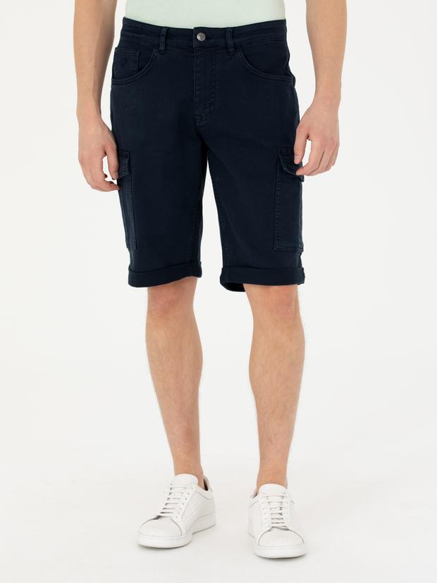 Lacivert Slim Fit Jean Bermuda Şort