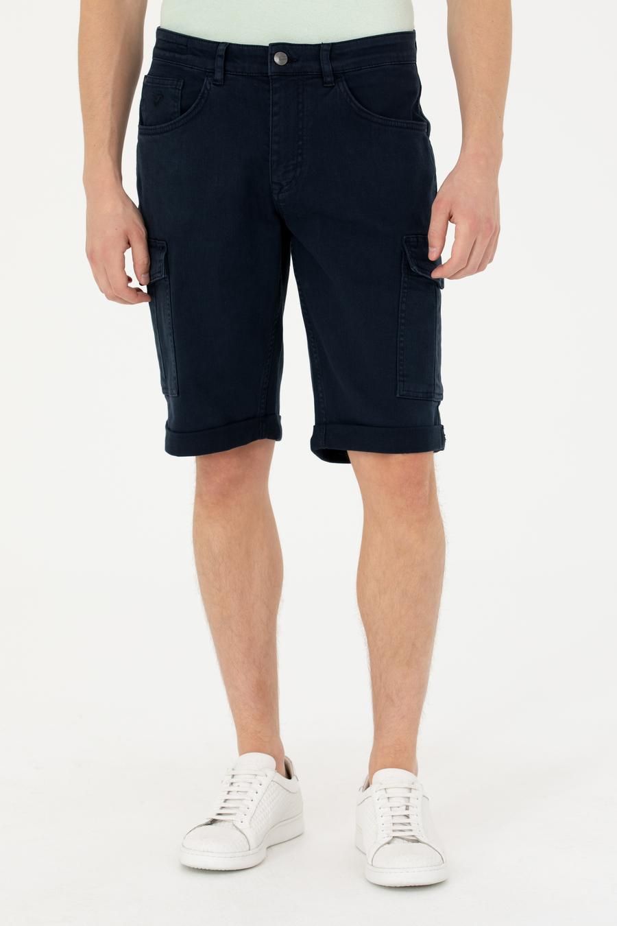 Lacivert Slim Fit Jean Bermuda Şort - 50269605039