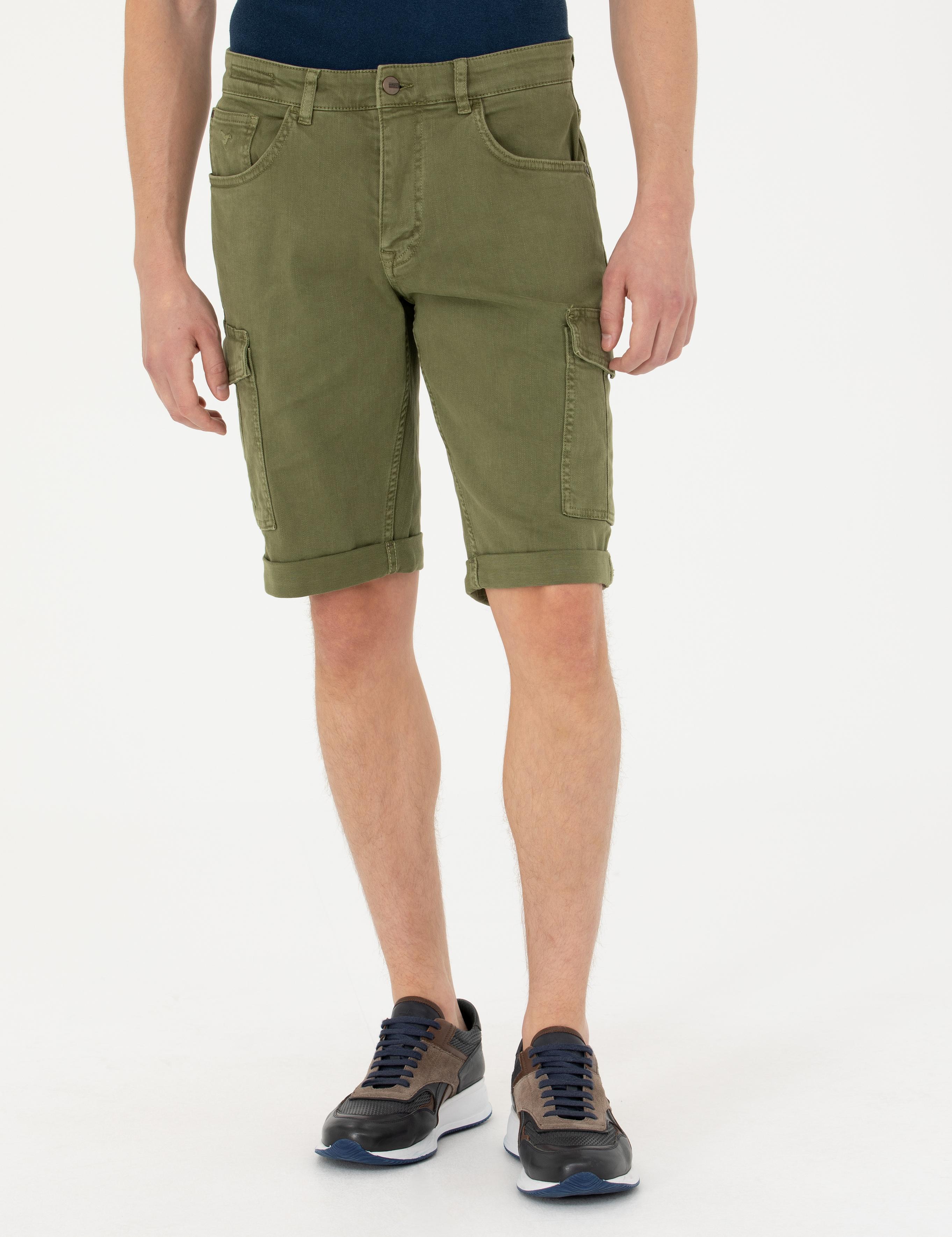 Haki Slim Fit Jean Bermuda Şort - 50269605036