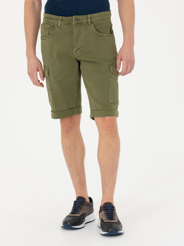 Haki Slim Fit Jean Bermuda Şort