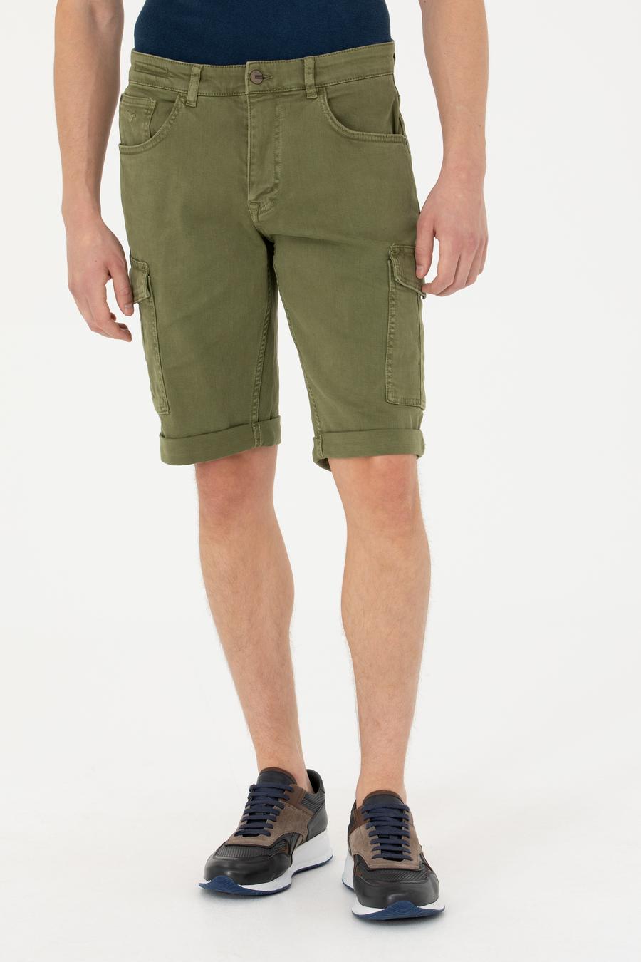 Haki Slim Fit Jean Bermuda Şort - 50269605036