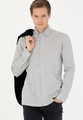 Gri Slim Fit Uzun Kollu Gömlek