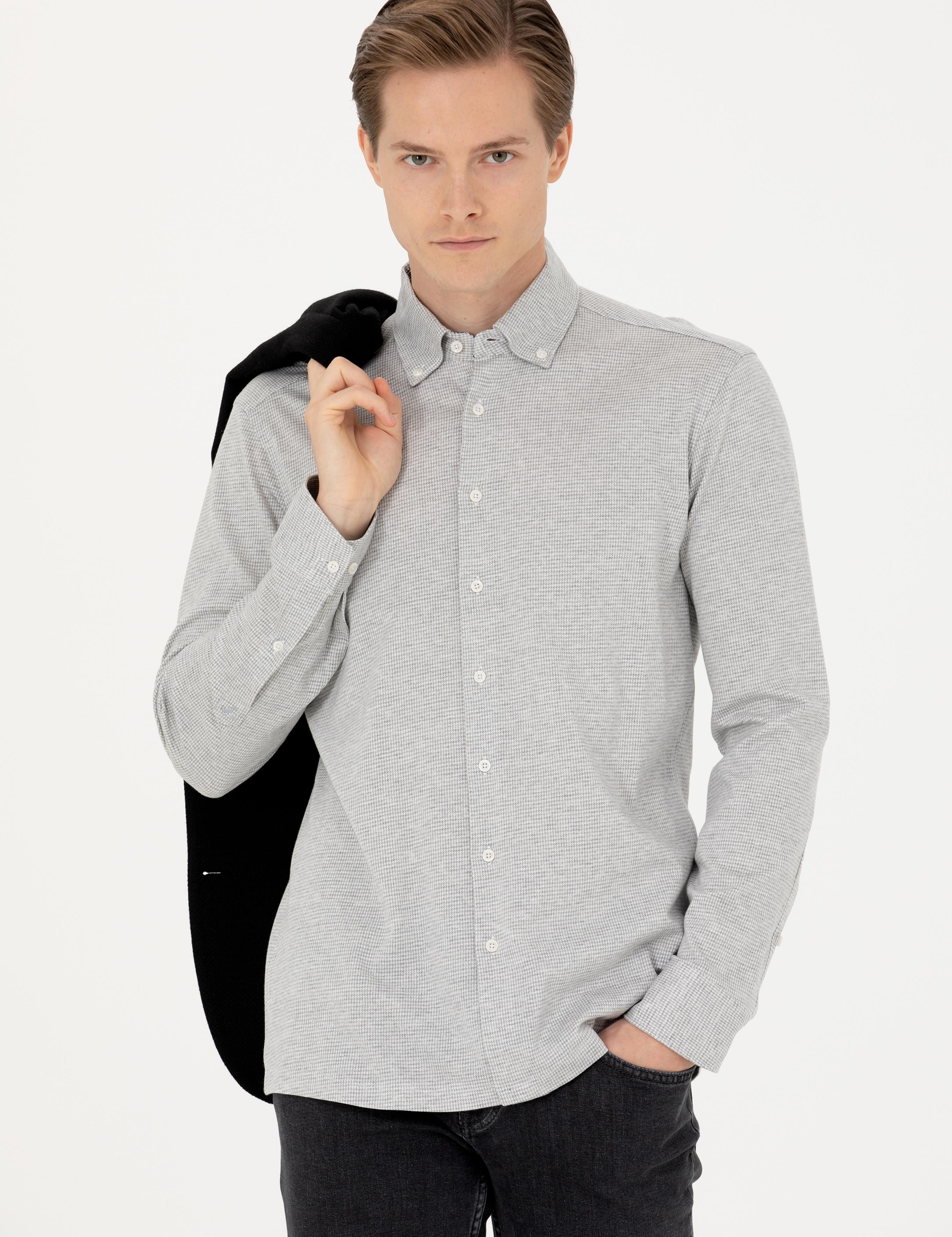Gri Slim Fit Uzun Kollu Gömlek - 50255655024
