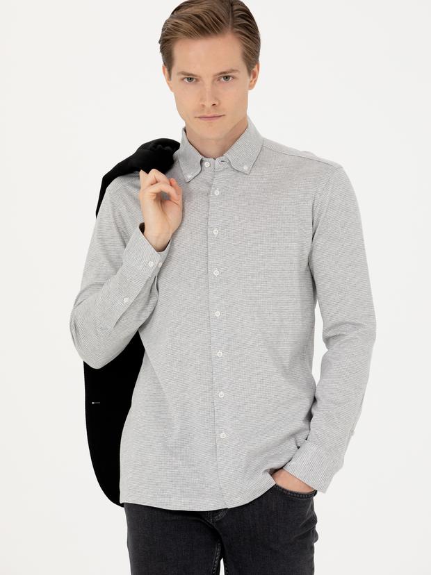 Gri Slim Fit Uzun Kollu Gömlek