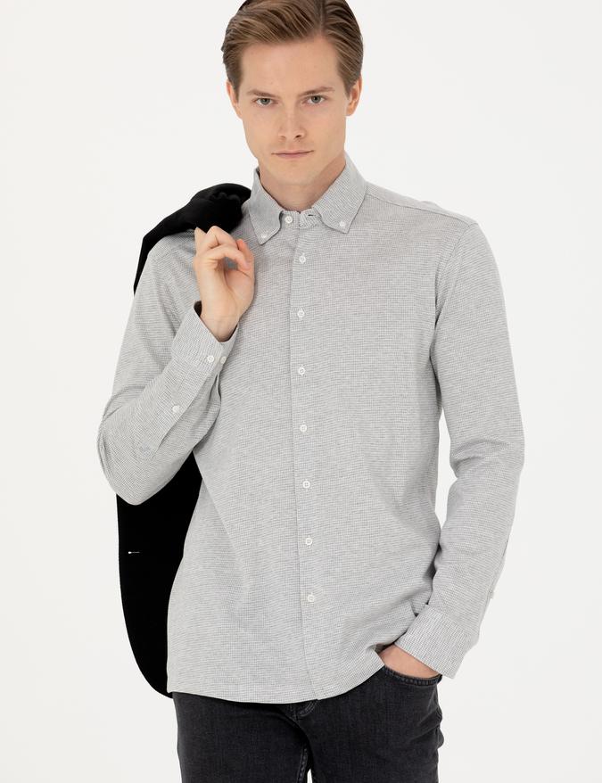 Gri Slim Fit Uzun Kollu Gömlek