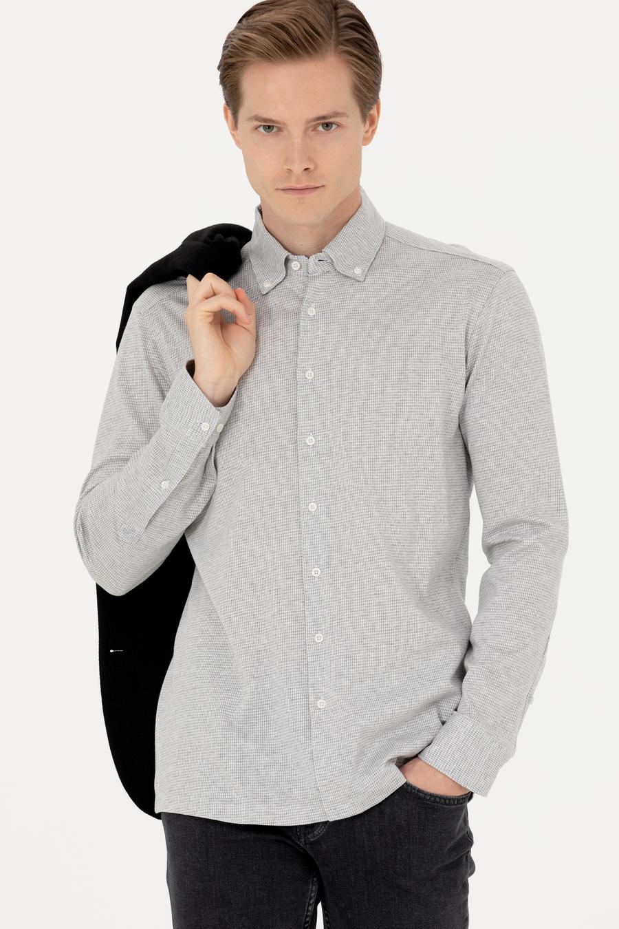 Gri Slim Fit Uzun Kollu Gömlek - 50255655024