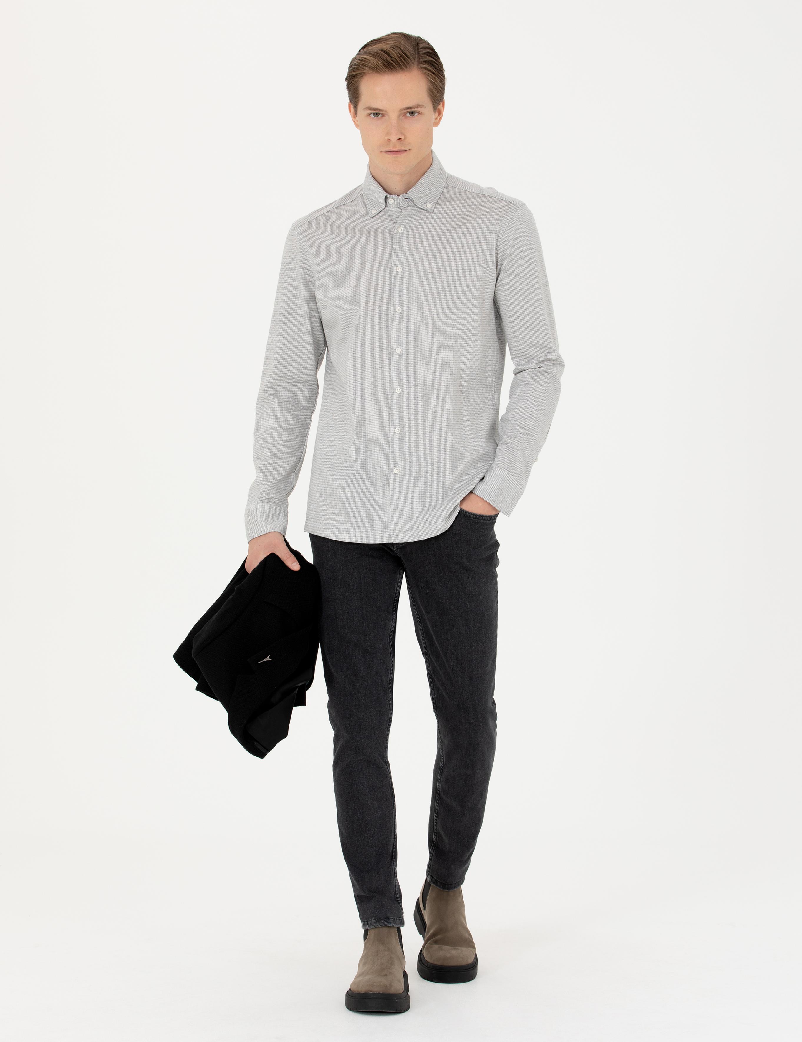 Gri Slim Fit Uzun Kollu Gömlek - 50255655024