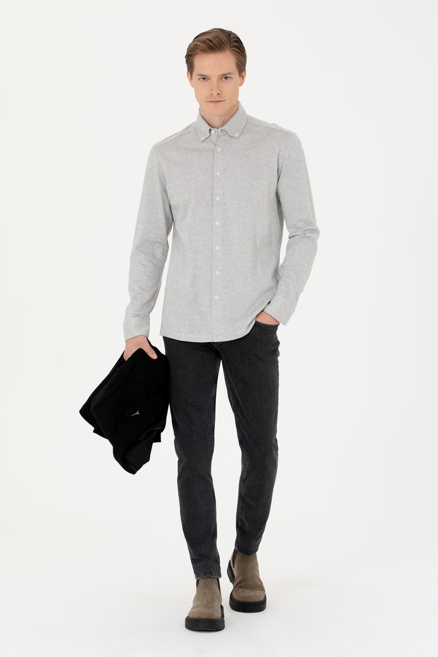 Gri Slim Fit Uzun Kollu Gömlek - 50255655024