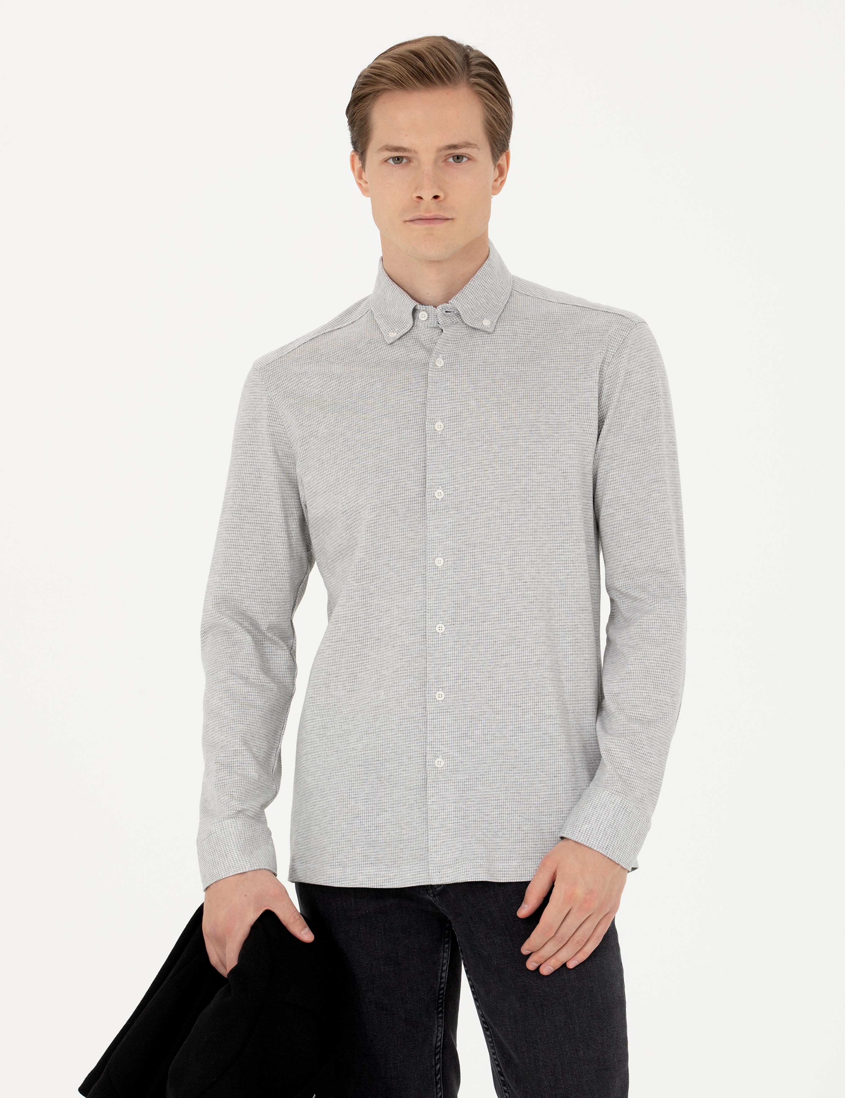 Gri Slim Fit Uzun Kollu Gömlek - 50255655024