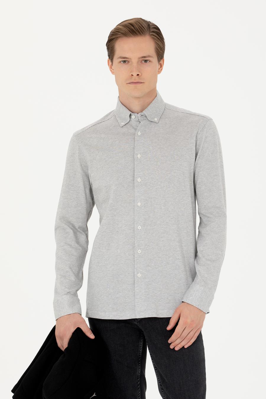 Gri Slim Fit Uzun Kollu Gömlek - 50255655024