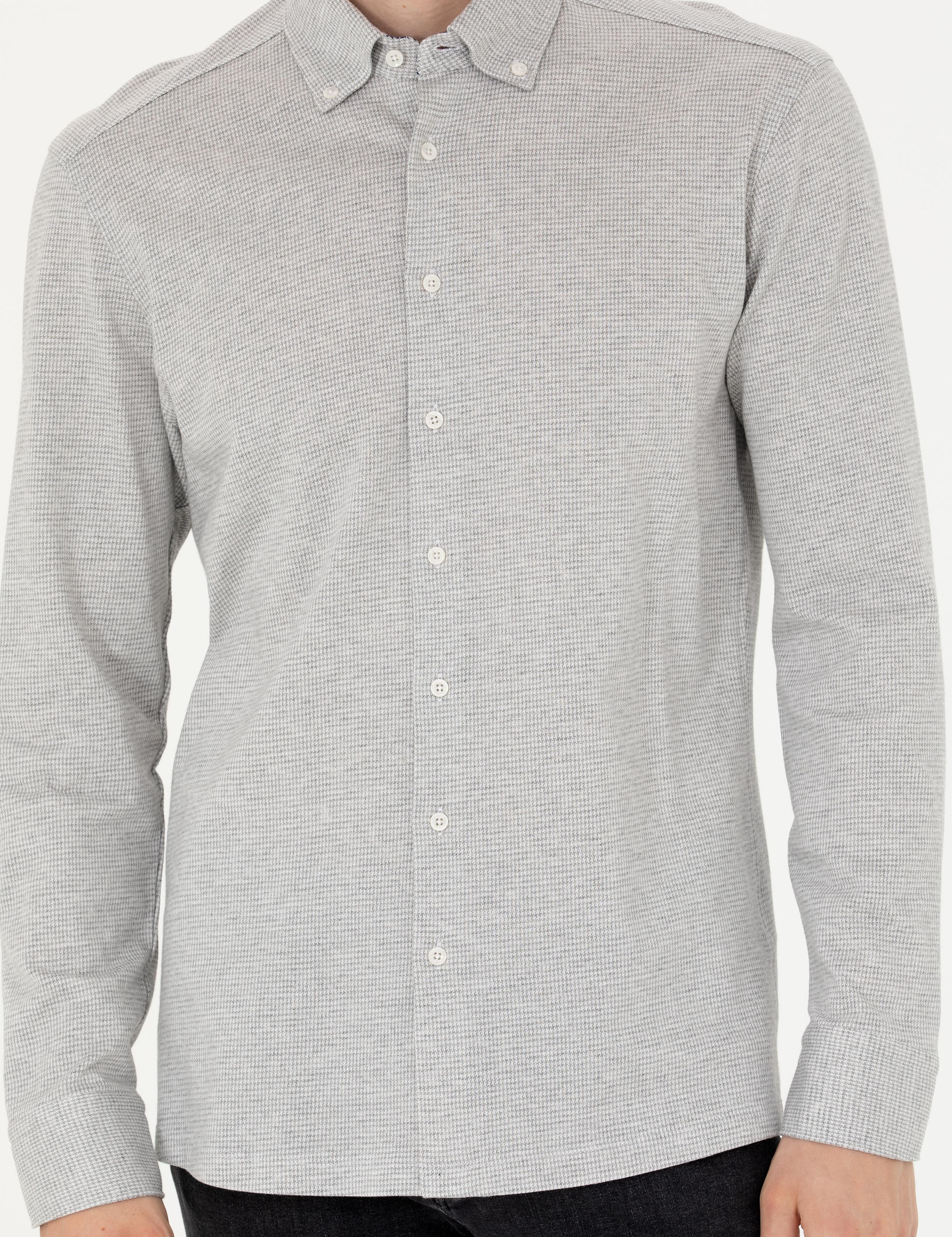 Gri Slim Fit Uzun Kollu Gömlek - 50255655024