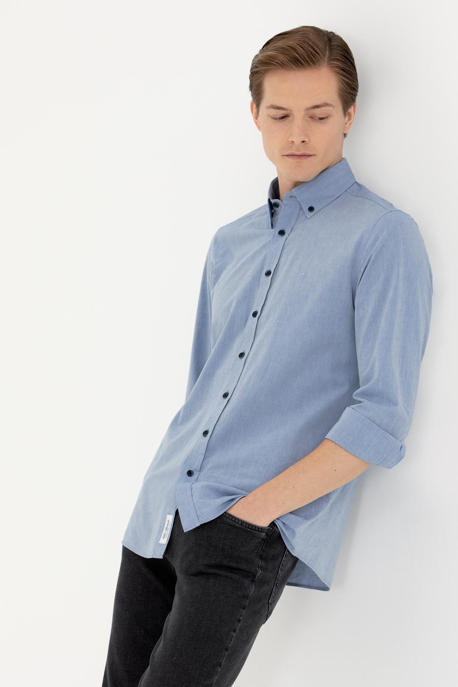 İndigo Slim Fit Uzun Kollu Gömlek - 50265476121