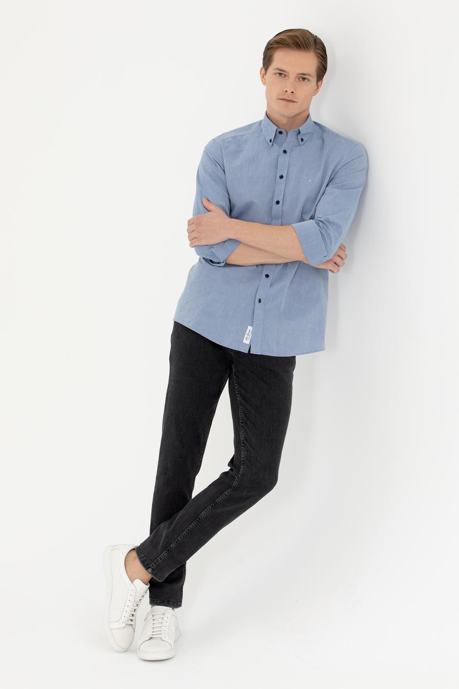 İndigo Slim Fit Uzun Kollu Gömlek - 50265476121
