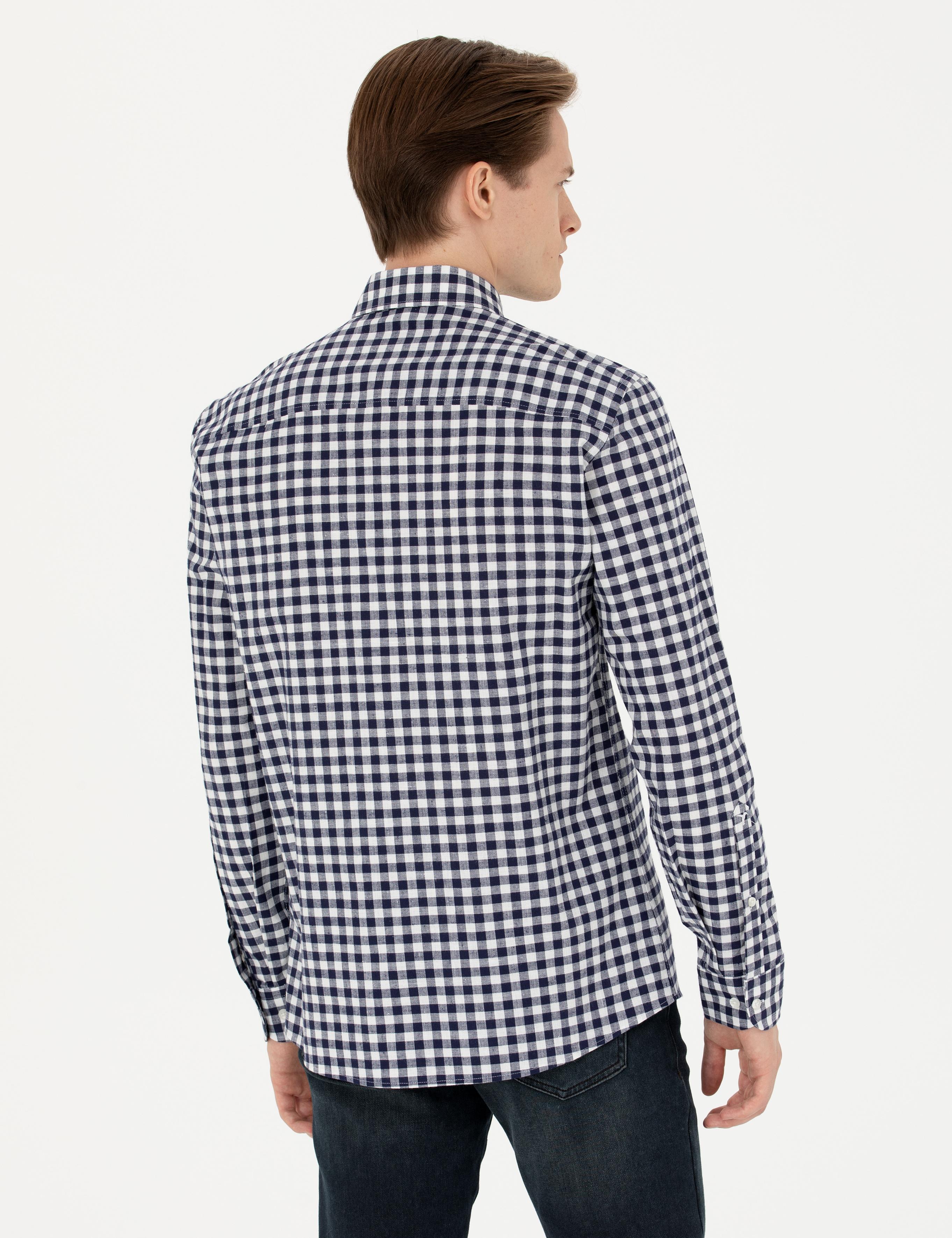 Lacivert Slim Fit Uzun Kollu Kareli Gömlek - 50276942022