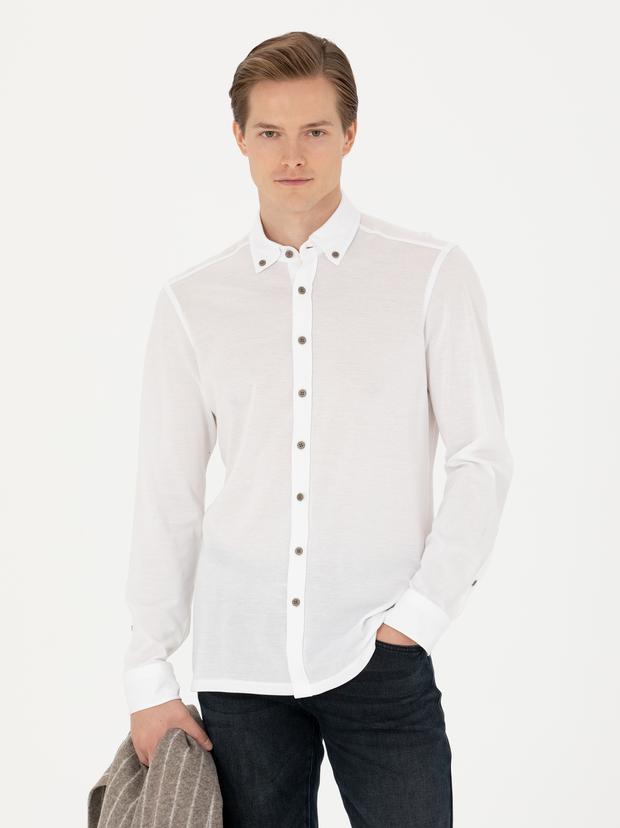 Beyaz Slim Fit Uzun Kollu Gömlek