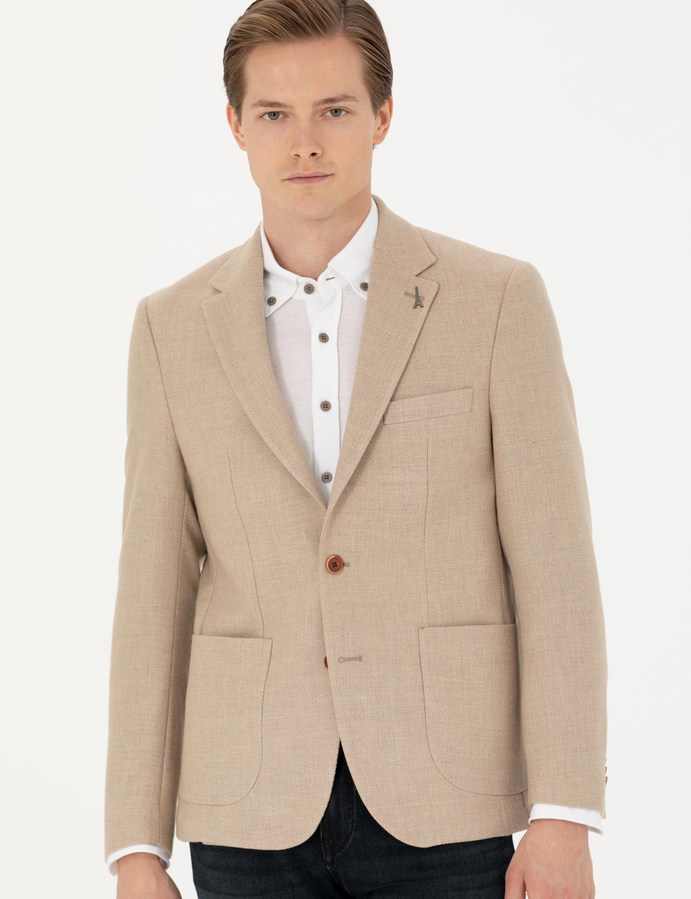 Bej Slim Fit Yün Karışımlı Spor Ceket - 50270156120