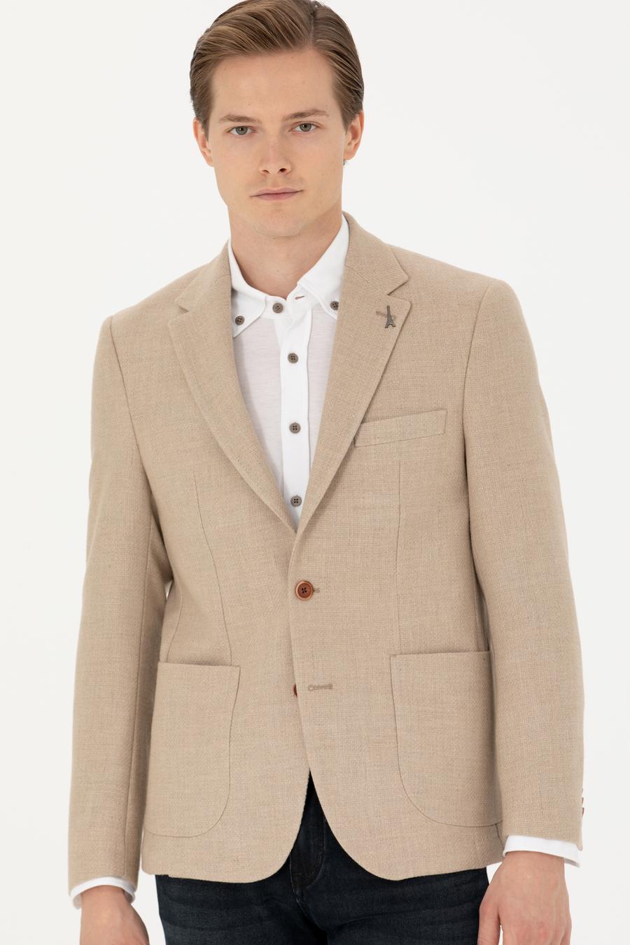 Bej Slim Fit Yün Karışımlı Spor Ceket - 50270156120