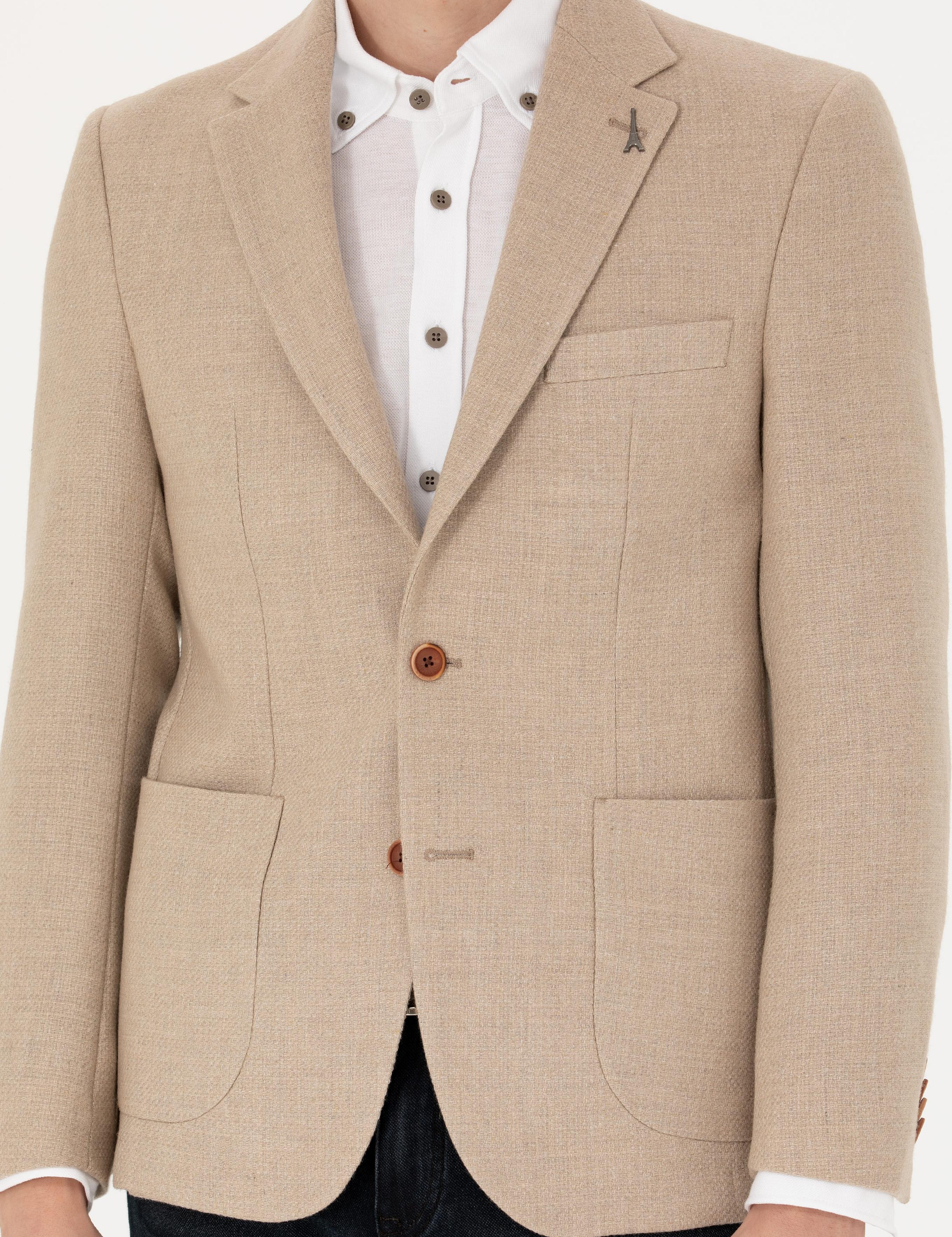 Bej Slim Fit Yün Karışımlı Spor Ceket - 50270156120