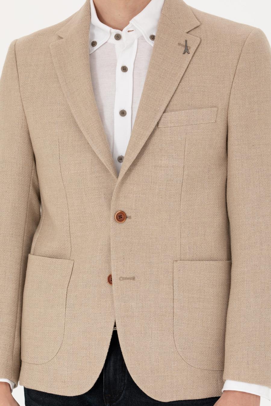 Bej Slim Fit Yün Karışımlı Spor Ceket - 50270156120