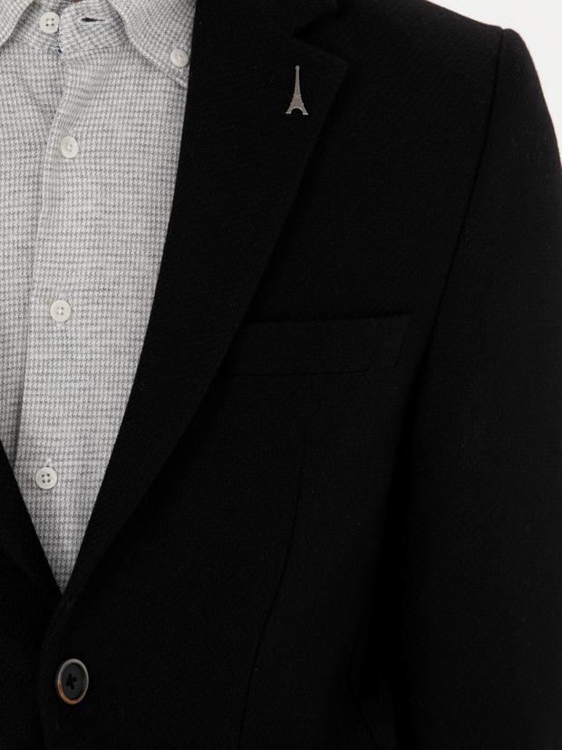 Siyah Slim Fit Yün Karışımlı Spor Ceket