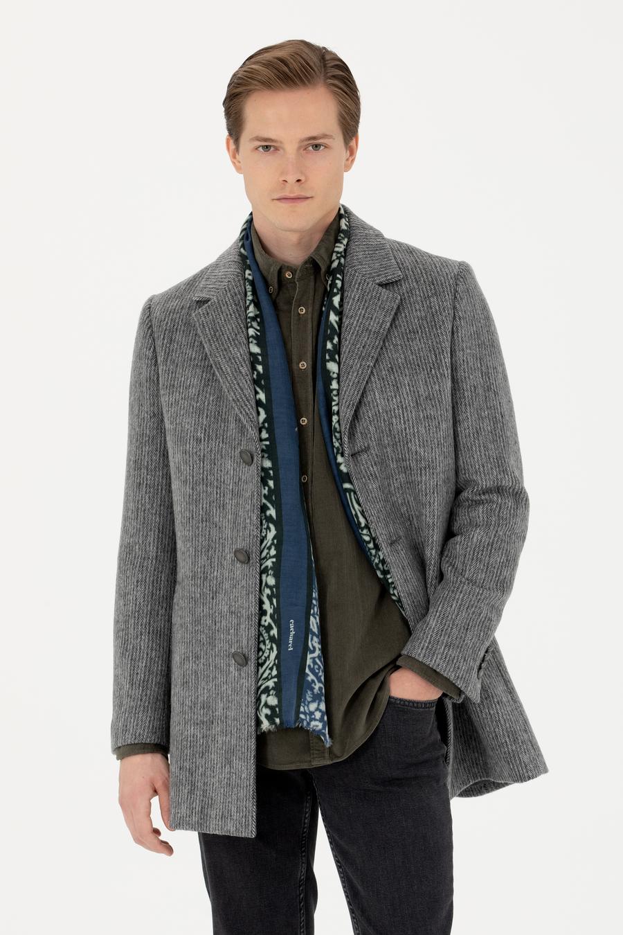 Antrasit Yün Karışımlı Ex. Slim Fit Kaşe Kaban - 50274055037