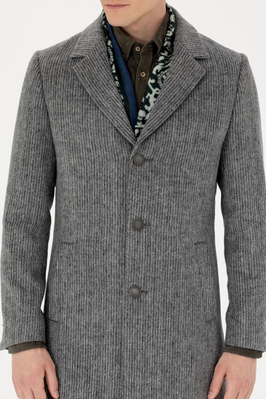Antrasit Yün Karışımlı Ex. Slim Fit Kaşe Kaban - 50274055037