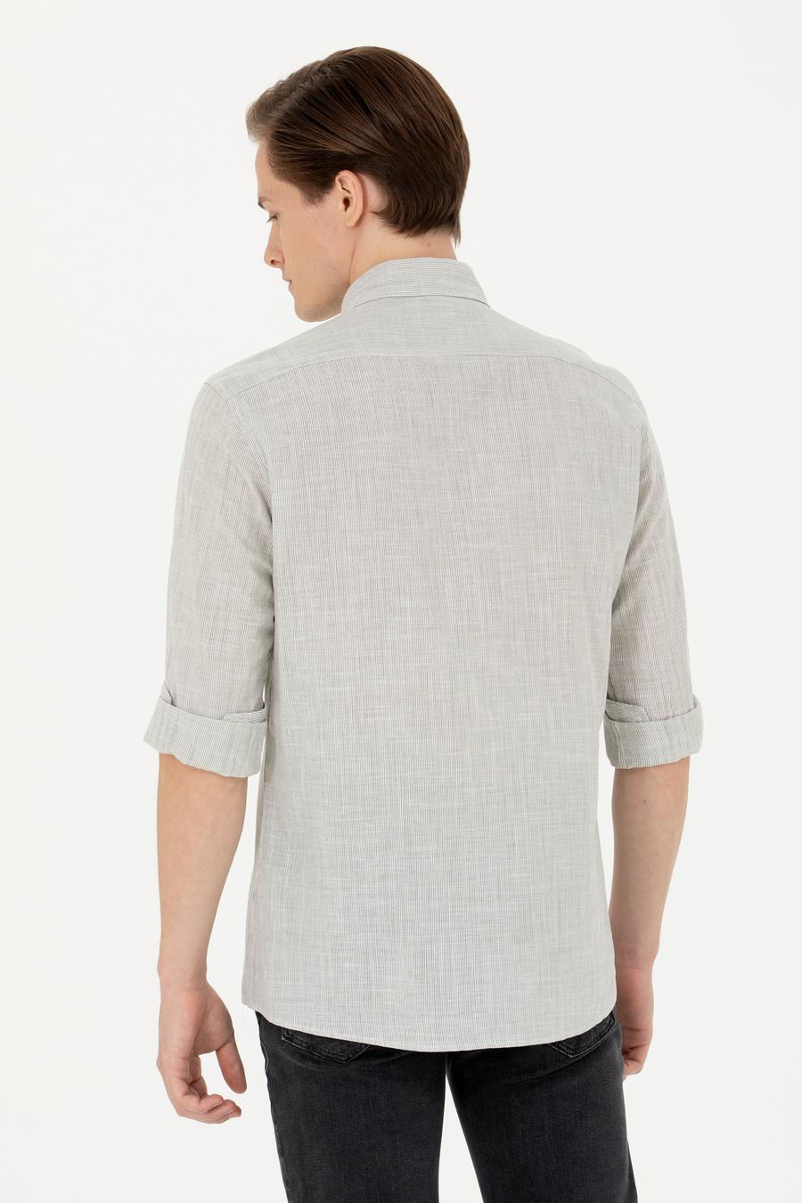 Haki Slim Fit %100 Pamuk Çizgili Gömlek - 50253923060