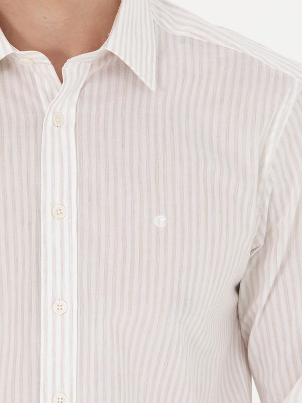 Bej Slim Fit Uzun Kollu Gömlek