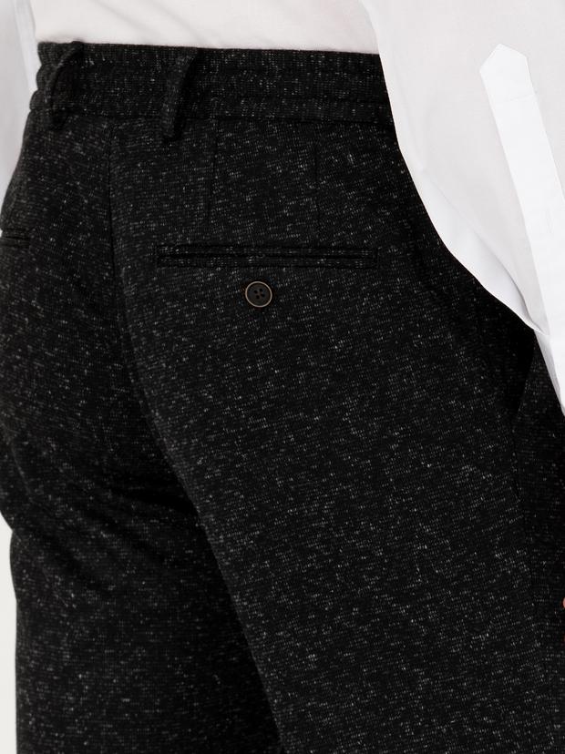 Siyah Slim Fit Flanel Yün Karışımlı Kumaş Pantolon