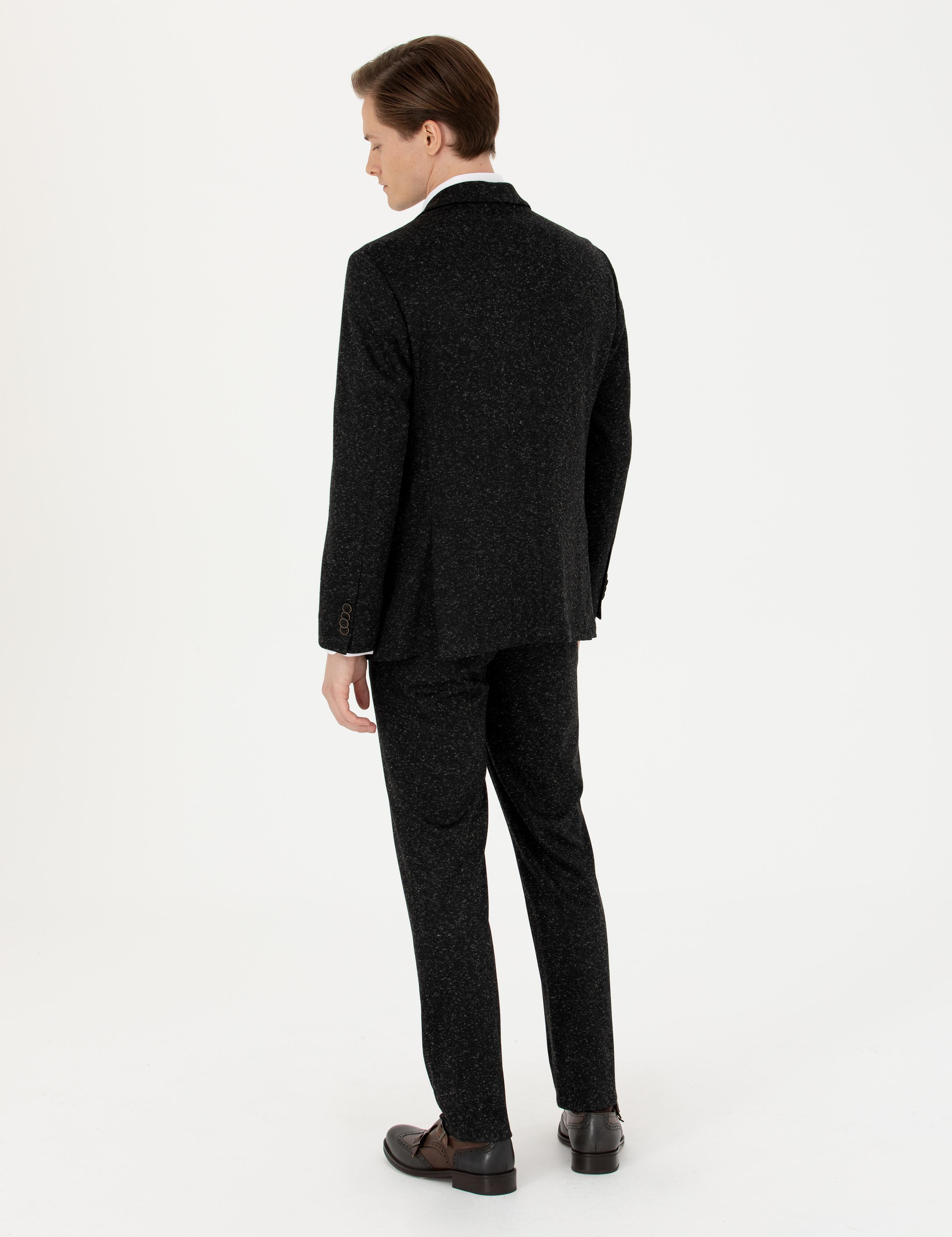 Siyah Slim Fit Flanel Yün Karışımlı Kumaş Pantolon - 50273665014