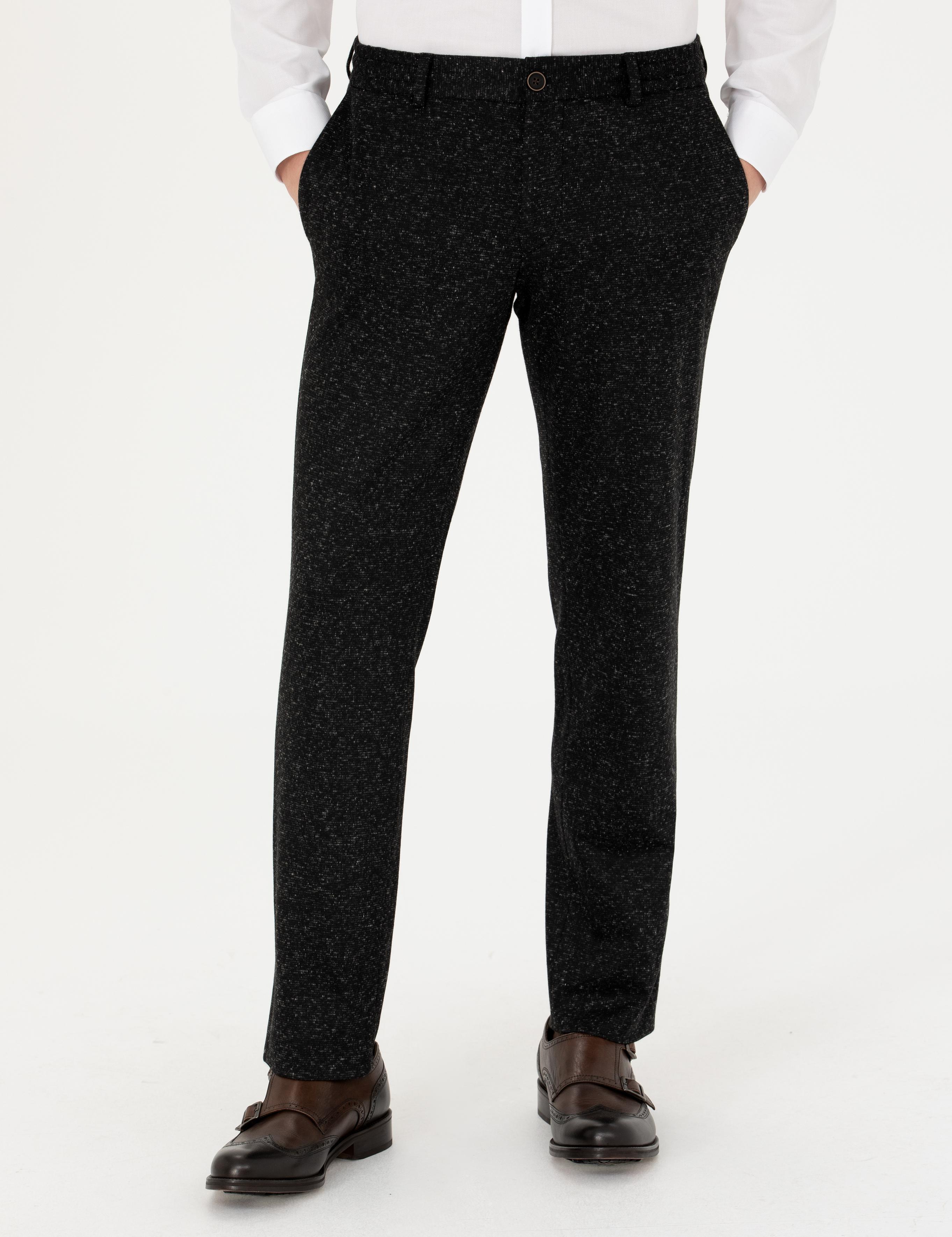 Siyah Slim Fit Flanel Yün Karışımlı Kumaş Pantolon - 50273665014