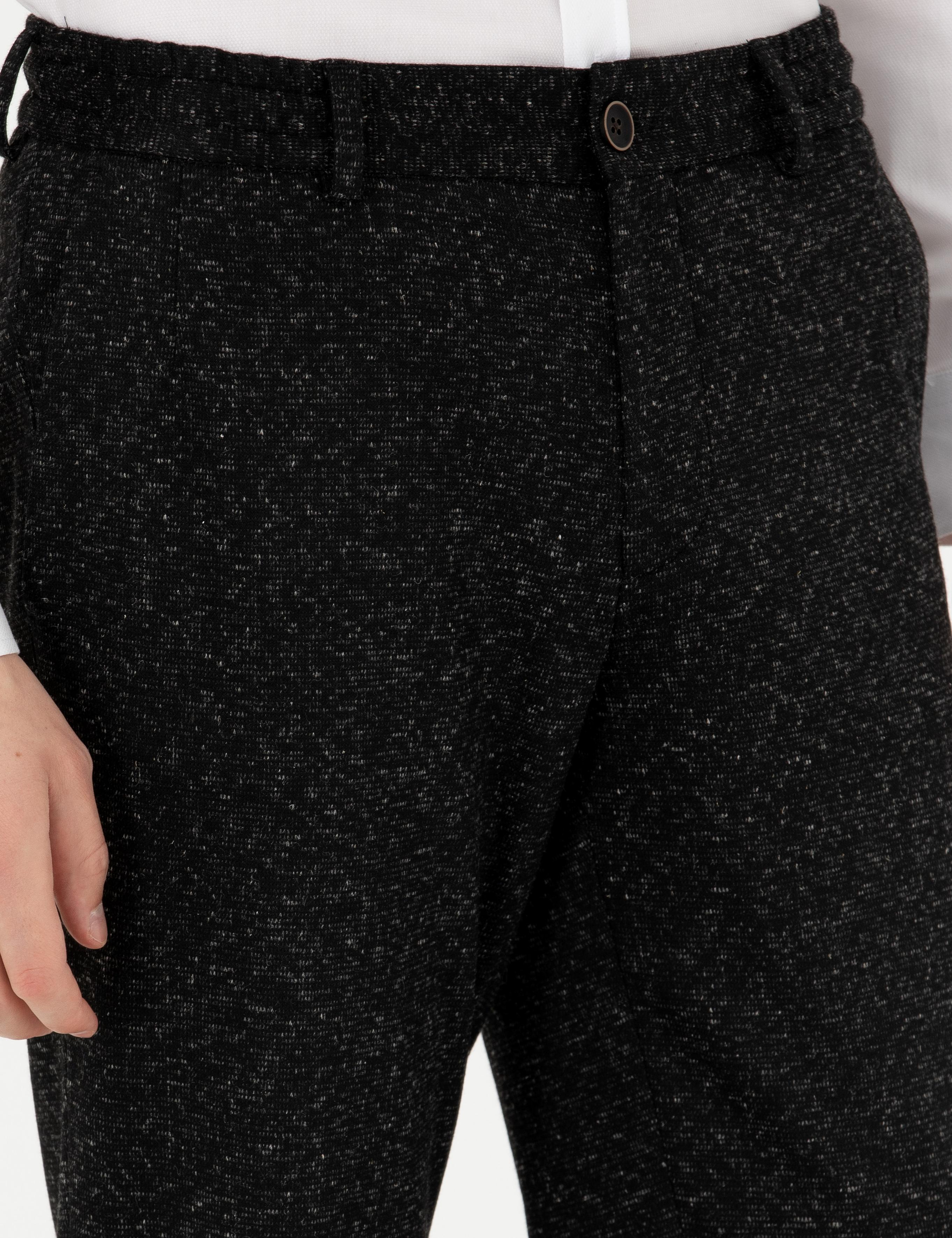 Siyah Slim Fit Flanel Yün Karışımlı Kumaş Pantolon - 50273665014