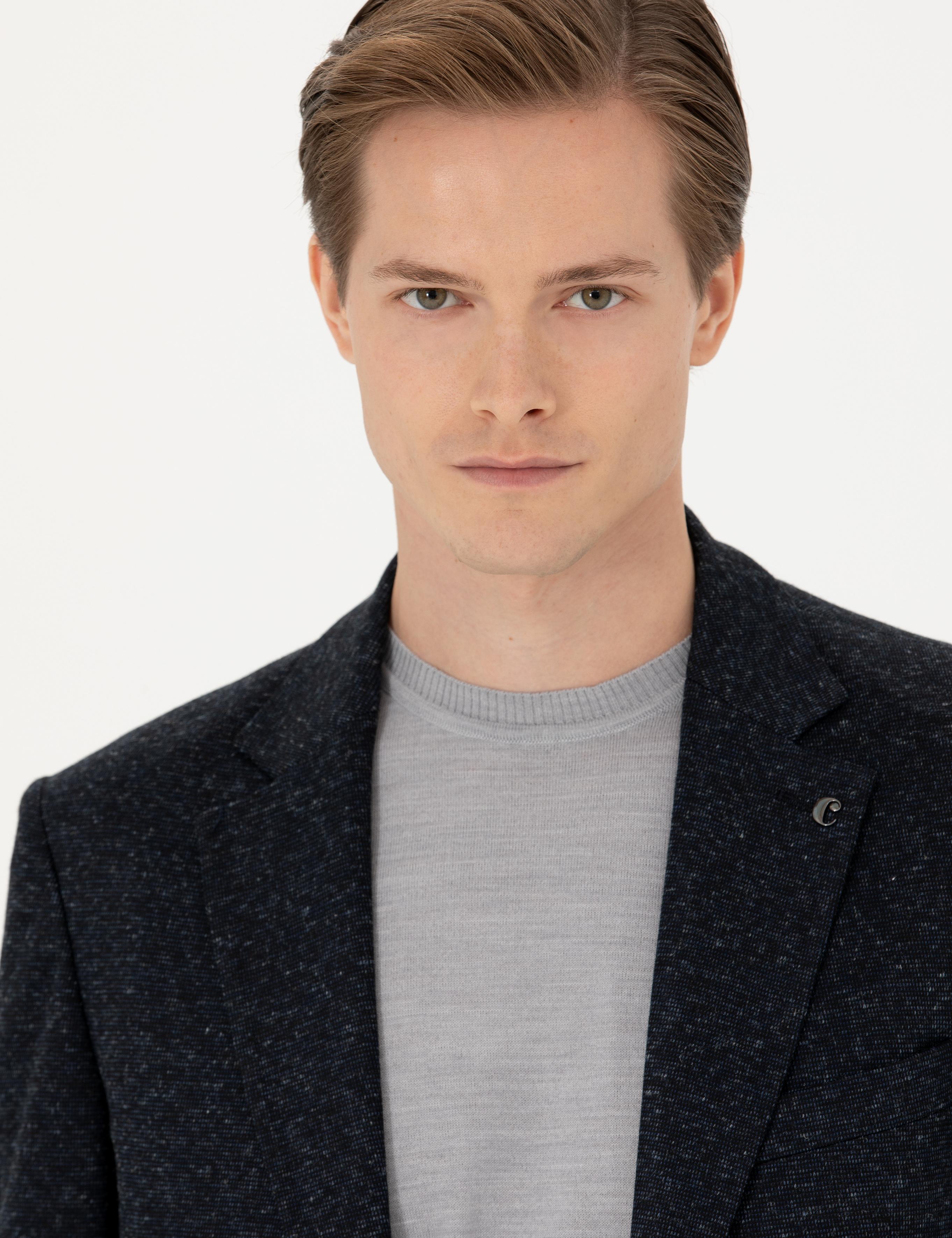 Lacivert Slim Fit Yün Karışımlı Klasik Ceket - 50273666014