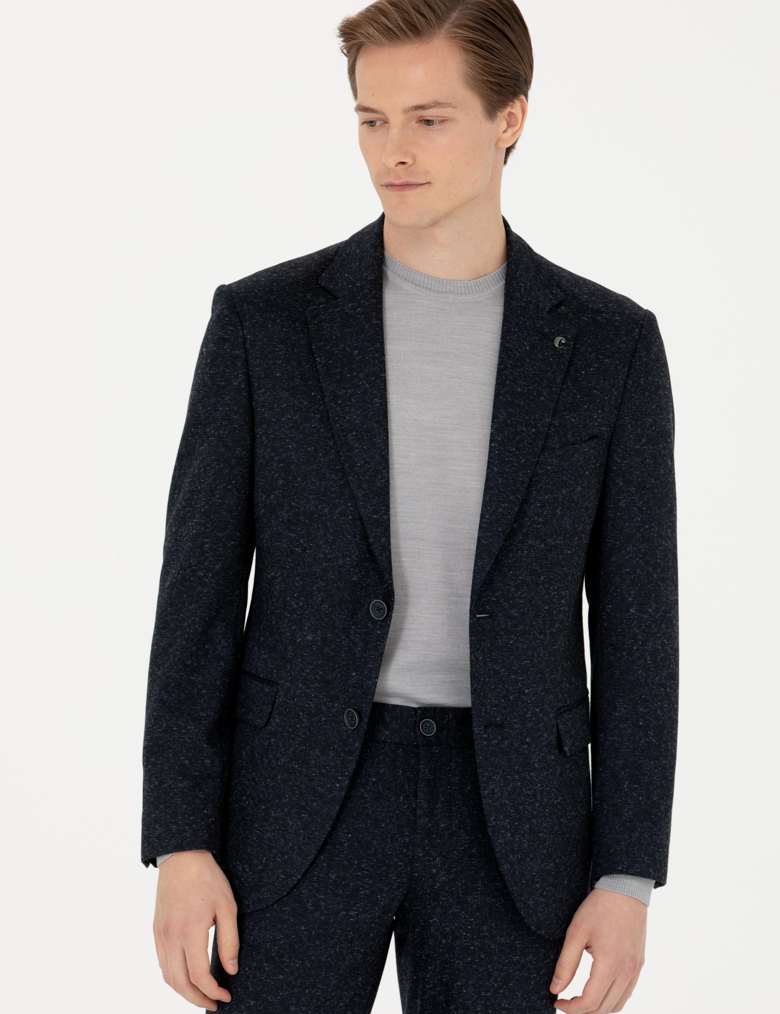 Lacivert Slim Fit Yün Karışımlı Klasik Ceket - 50273666014