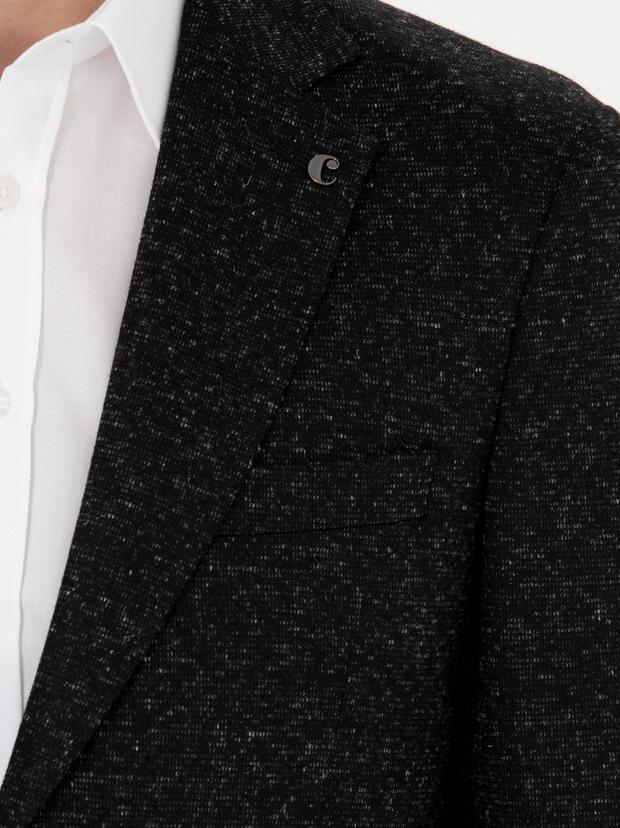 Siyah Slim Fit Yün Karışımlı Klasik Ceket