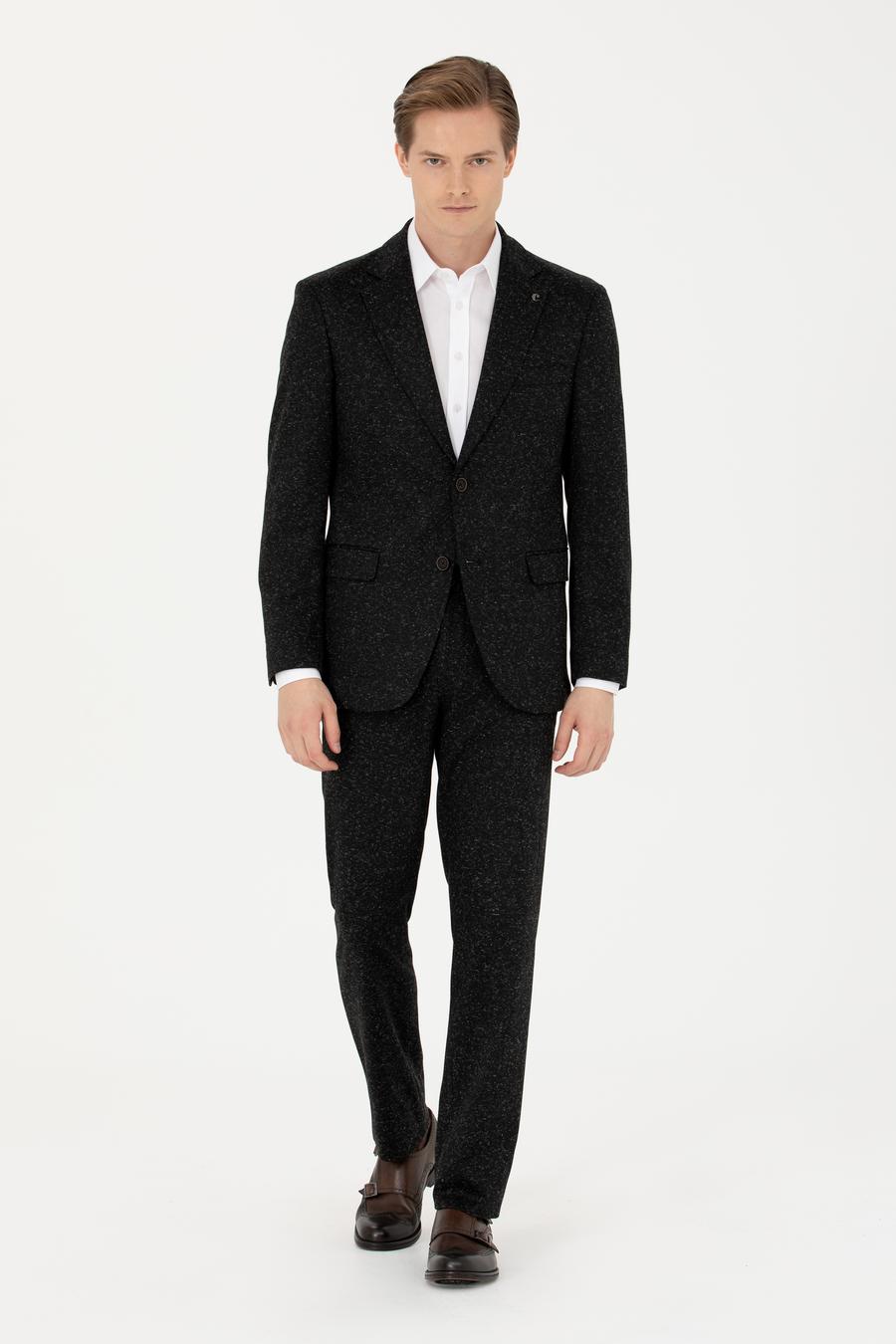 Siyah Slim Fit Yün Karışımlı Klasik Ceket - 50273666041