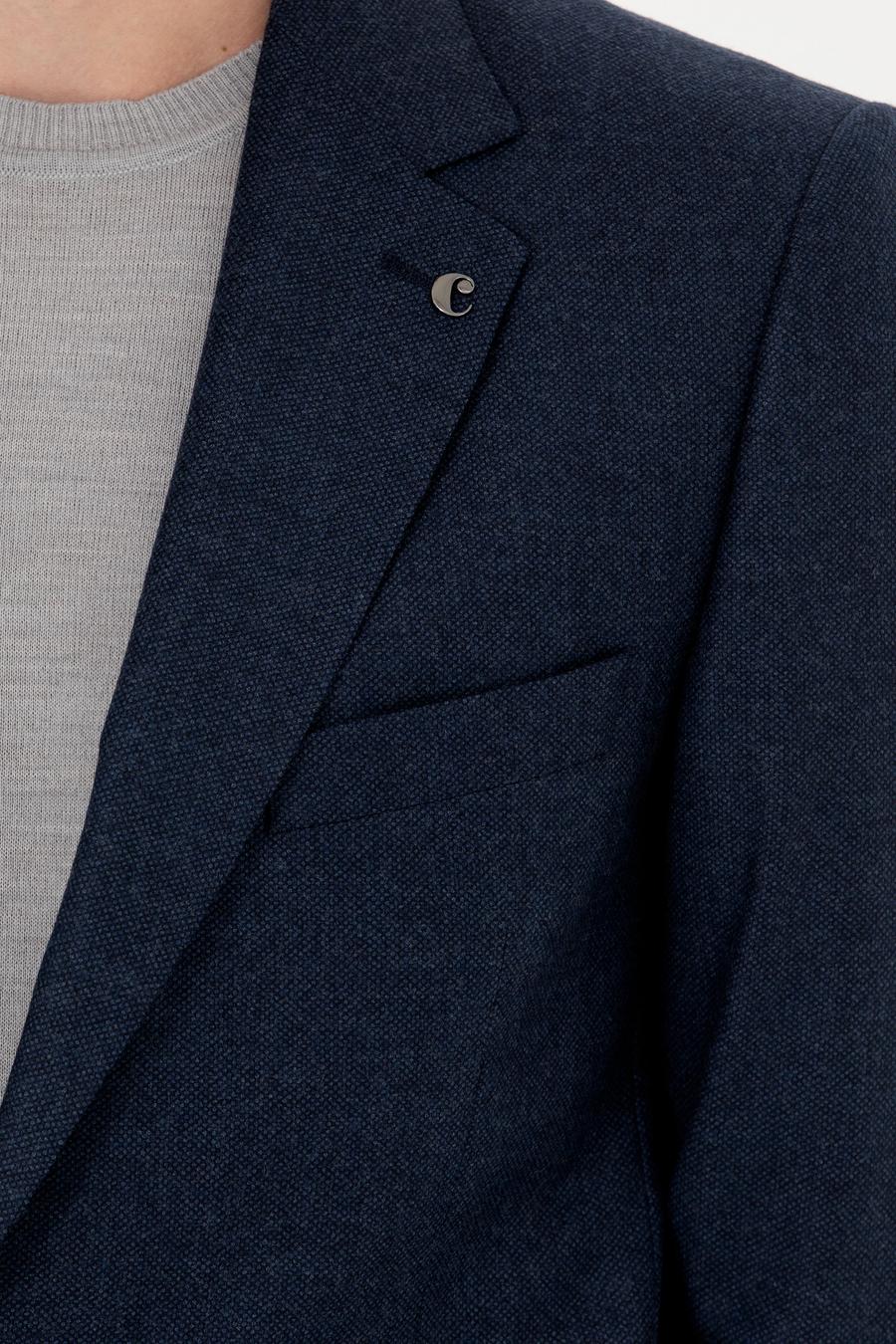 Lacivert Slim Fit %100 Yün Mikro Desenli Takım Elbise - 50277977026