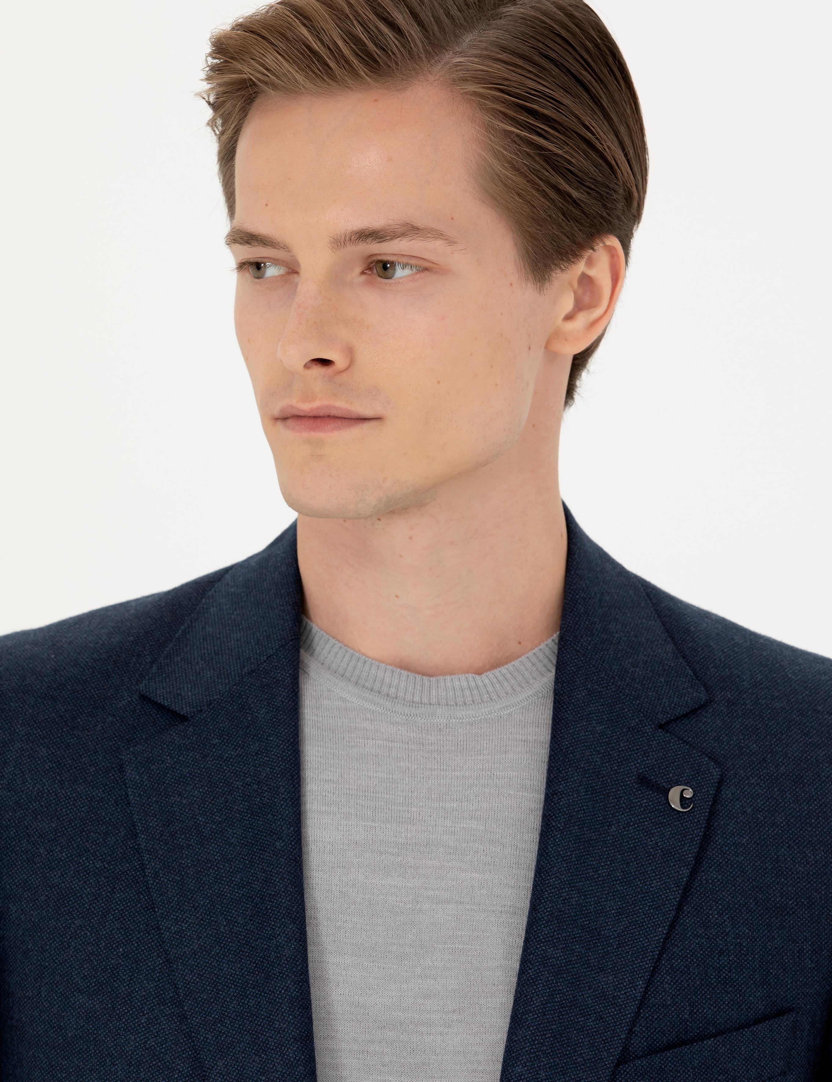 Lacivert Slim Fit %100 Yün Mikro Desenli Takım Elbise - 50277977026