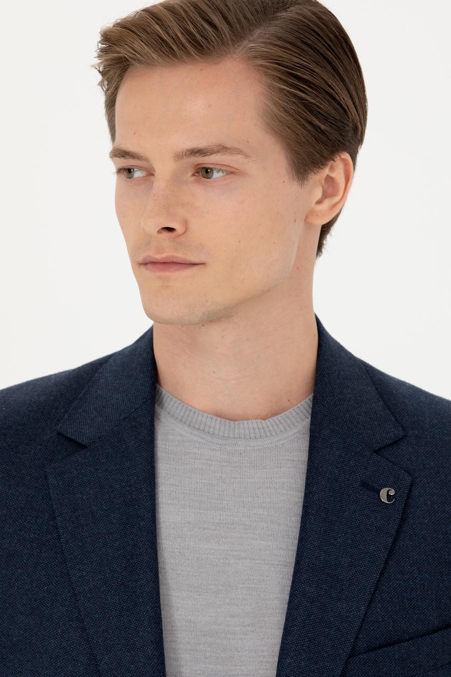 Lacivert Slim Fit %100 Yün Mikro Desenli Takım Elbise - 50277977026