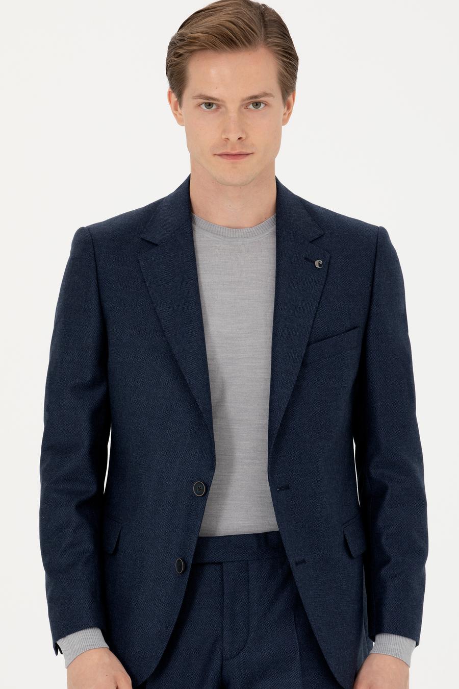 Lacivert Slim Fit %100 Yün Mikro Desenli Takım Elbise - 50277977026