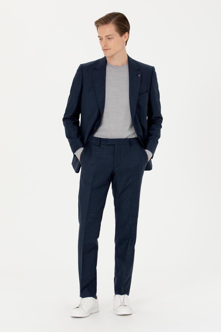 Lacivert Slim Fit %100 Yün Mikro Desenli Takım Elbise - 50277977026