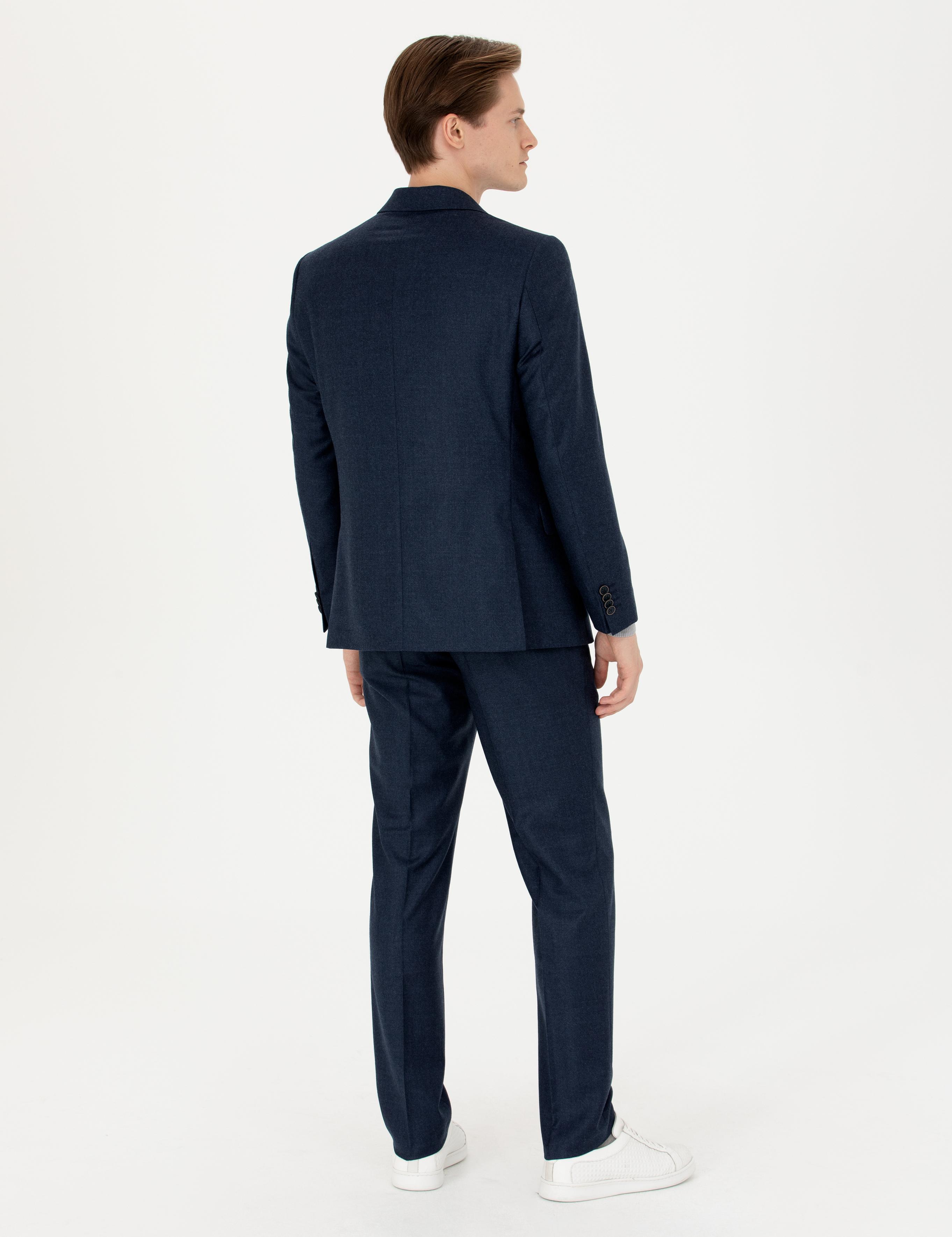 Lacivert Slim Fit %100 Yün Mikro Desenli Takım Elbise - 50277977026