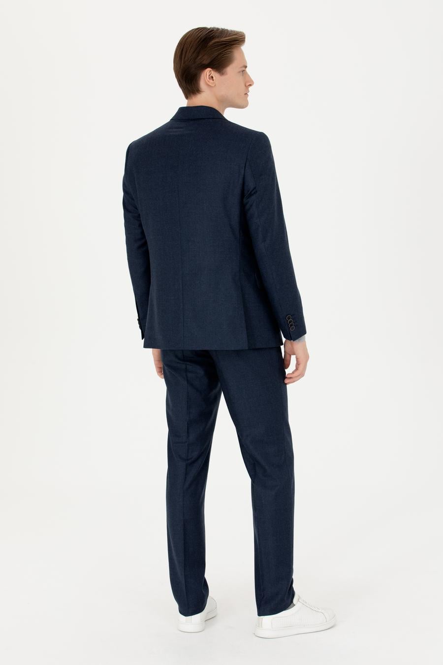 Lacivert Slim Fit %100 Yün Mikro Desenli Takım Elbise - 50277977026