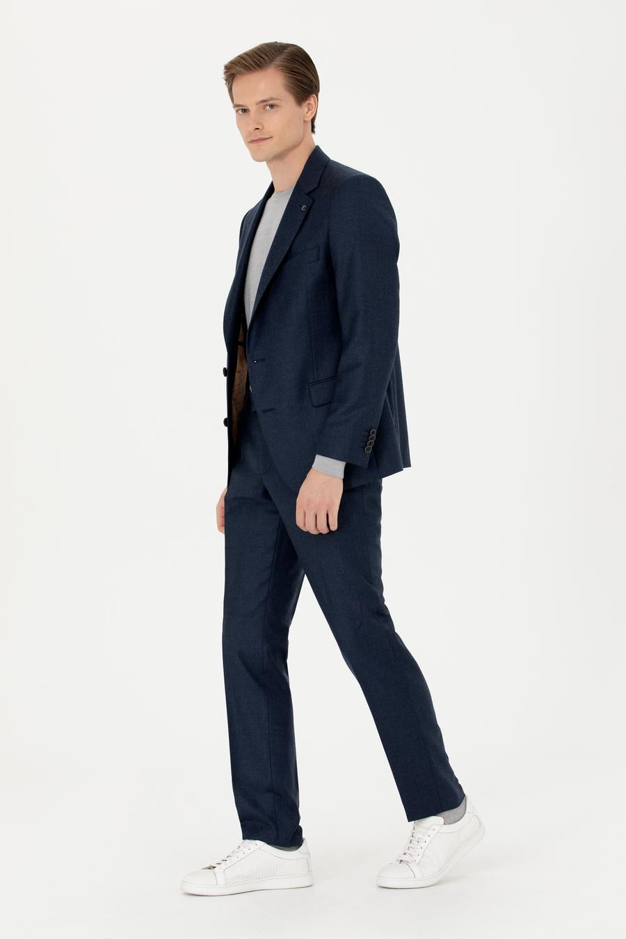 Lacivert Slim Fit %100 Yün Mikro Desenli Takım Elbise - 50277977026