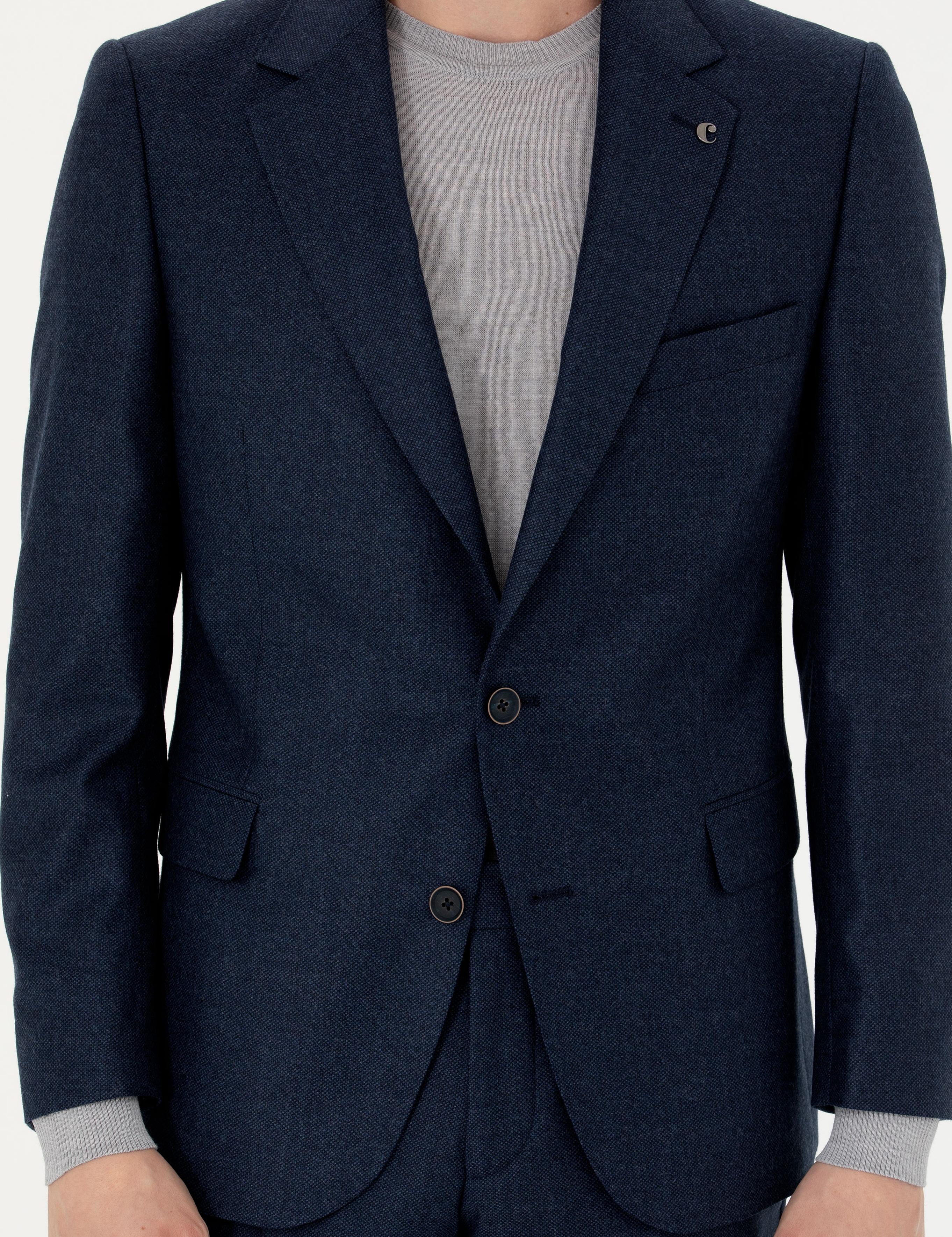 Lacivert Slim Fit %100 Yün Mikro Desenli Takım Elbise - 50277977026