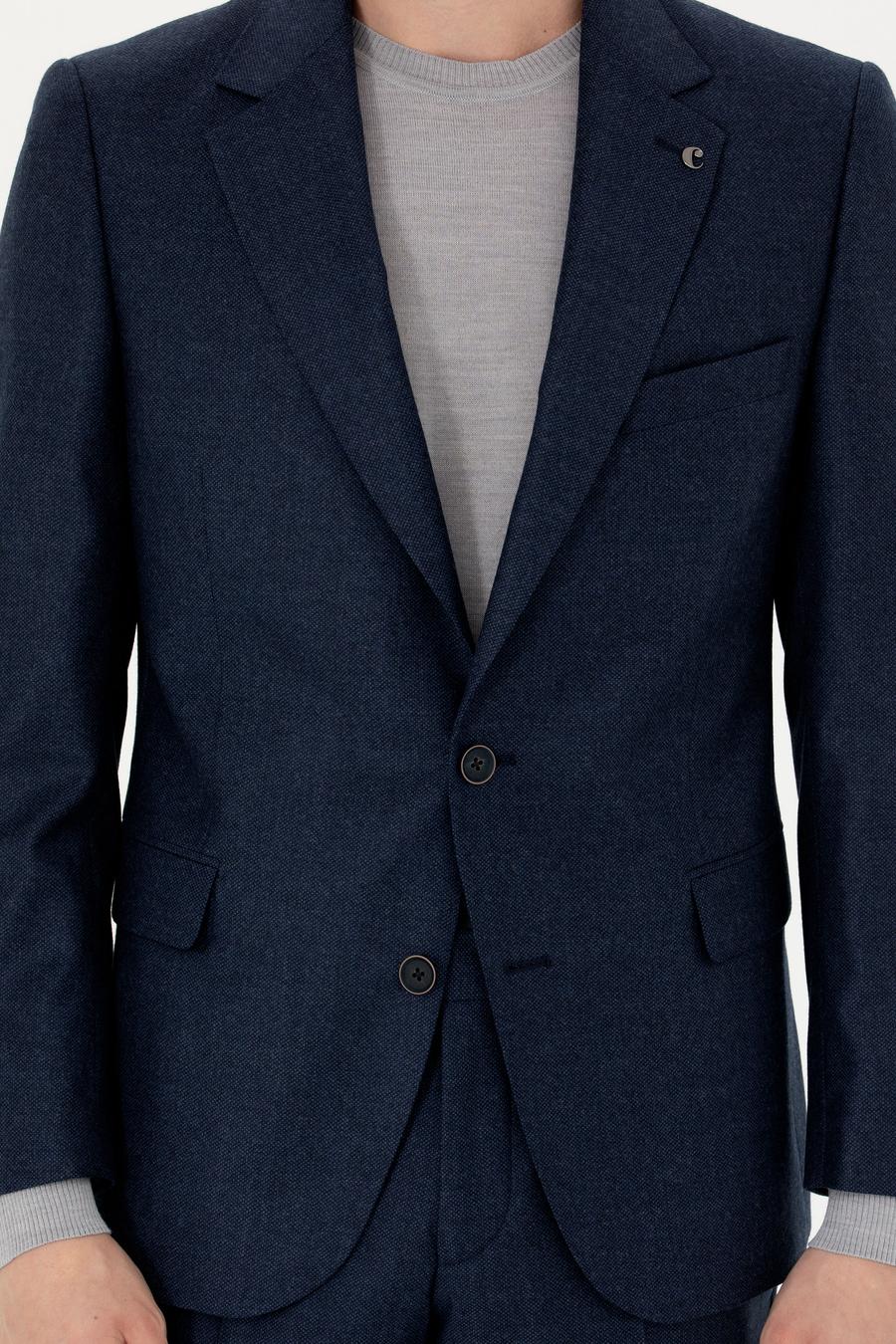 Lacivert Slim Fit %100 Yün Mikro Desenli Takım Elbise - 50277977026